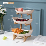 Creative Modern Multi-Layer Fruit Plate - 2/3 Tiers Oval Serving Fruit Bowls With Wood Holder-HOT SALE